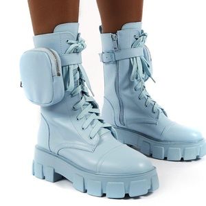 Public Desire Blue Chunky Combat Boot Sole Ankle Pouch. UK 8. Sold Out.